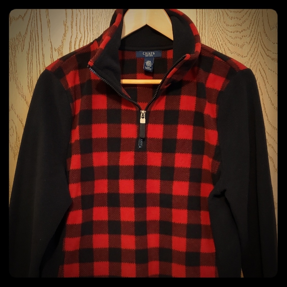 Chaps Like New Fleece Blck & Red Checked Zip Up